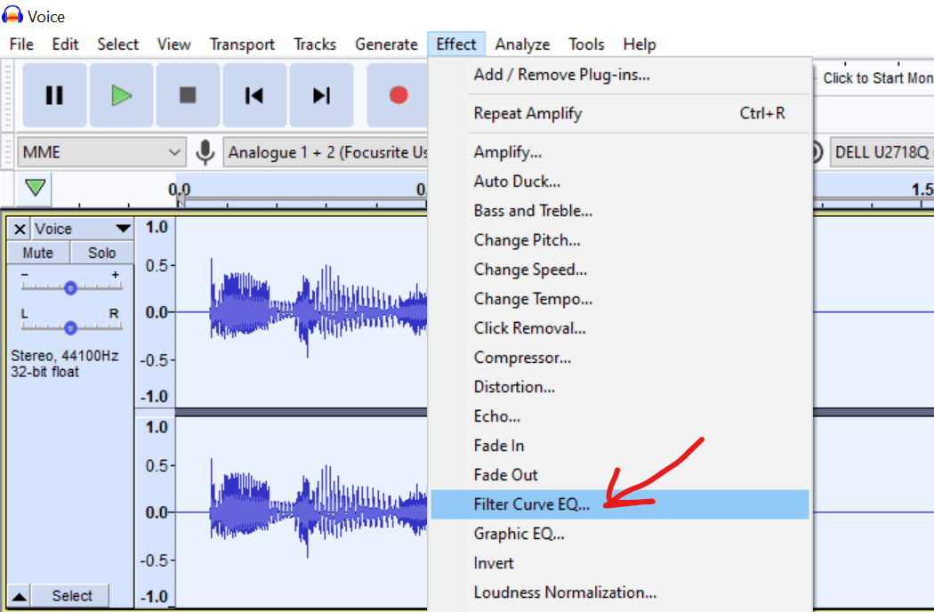 audacity filter curve presets