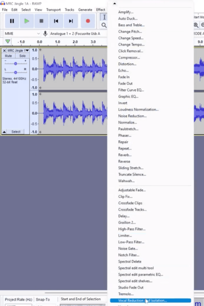 audacity isolating vocals