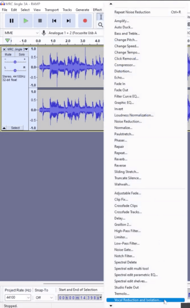 How To Remove Vocals From A Song Using Audacity Audio Editing Remove Vocals Audacity Music Radio Creative